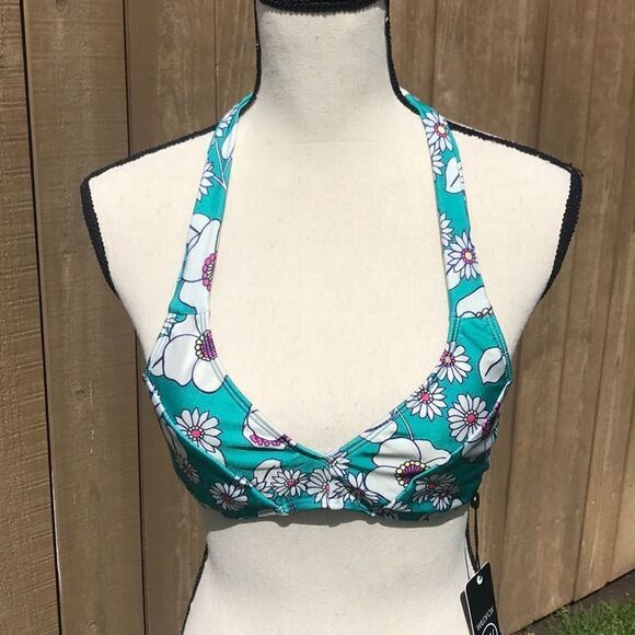 Wildfox Sixties Floral 60's Halter Bikini Top S - Picture 1 of 6